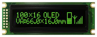 VISHAY O100H016DGPP5N0000 Graphic OLED, 100 x 16 Pixels, Green on Black, 5V, Parallel, SPI, 85mm x 30mm, -40 °C