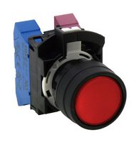 IDEC HW1B-M1P02R Industrial Pushbutton Switch, HW Series, 22 mm, DPST-NC, Momentary, Round Flush, Red