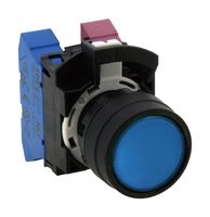 IDEC HW4B-M1P22S Industrial Pushbutton Switch, HW Series, 22 mm, DPST-NO, DPST-NC, Momentary, Round Flush, Blue