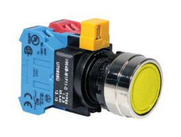 IDEC HW4B-M1P02Y Industrial Pushbutton Switch, HW Series, 22 mm, DPST-NC, Momentary, Round Flush, Yellow