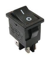 E-SWITCH RA812C1121 Rocker Switch, IP54, Off-On, DPST, Non Illuminated, Panel, Snap-In, Black, RA8 Series