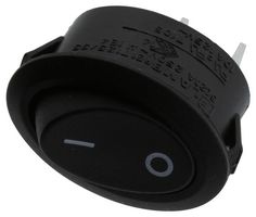 E-SWITCH RE11131121 Rocker Switch, Curved, Off-On, SPST, Non Illuminated, Panel, Snap-In, Black, RE1 Series