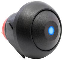 E-SWITCH RP8100B1M1CEBLKBLKBLU Industrial Pushbutton Switch, RP8100 Series, 0.54 ", SPST-NO-DM, Off-(On), Round, Black