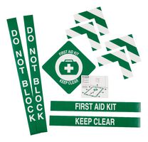 BRADY 178549 Floor Marking Kit, First Aid Kit, Keep Clear, Vinyl, Green / White, Assembled Size 30" x 36"
