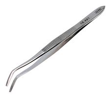 AVEN 18491 Tweezers, General Purpose, 35° Bent/Serrated Blunt, 5" Overall Length, Stainless Steel Tip