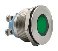 DIALIGHT 622-1201-304F LED Panel Mount Indicator, Green, 3 VDC, 22 mm, 15 mA, 250 mcd, IP66, IP67, IK10, NEMA 4X