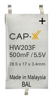 CAP-XX HW203F Supercapacitor, 0.5 F, 5.5 V, Solder, ± 20%