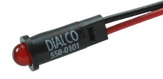 DIALIGHT 558-0101-003F LED Panel Mount Indicator, Snap-in, Red, 2 VDC, 3.96 mm, 10 mA, 10 mcd, Not Rated