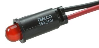 DIALIGHT 559-2101-003F LED Panel Mount Indicator, Snap-in, Red, 2.2 VDC, 6.35 mm, 10 mA, 7 mcd, Not Rated