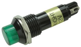 DIALIGHT 612-3232-130F LED Panel Mount Indicator, Green, 12 VDC, 12 mm, 15 mA, 110 mcd, Not Rated