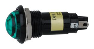DIALIGHT 616-1232-130F LED Panel Mount Indicator, Green, 12 VDC, 16 mm, 15 mA, 110 mcd, Not Rated