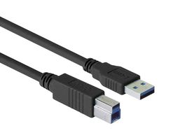 L-COM CAU3ZAB-03M USB Cable, Type A Plug to Type B Plug, 300 mm, 11.8 ", USB 3.0, Black