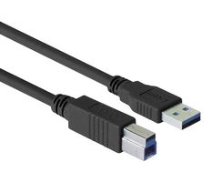 L-COM CAU3ZAB-2M USB Cable, Type A Plug to Type B Plug, 2 m, 6.6 ft, USB 3.0, Black