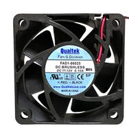 QUALTEK ELECTRONICS FAD1-06025BBLW12-A DC Axial Fan, 5 V, Square, 60 mm, 25 mm, Ball Bearing, 12.782 CFM