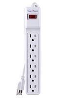CYBER POWER SYSTEMS CSB606W Surge Protector, 6 Outlets, NEMA 5-15R, 15 A, 125 V, NEMA 5-15P, 6 ft