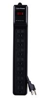 CYBER POWER SYSTEMS CSB706 Surge Protector, 7 Outlets, NEMA 5-15R, 15 A, 125 V, NEMA 5-15P, 6 ft