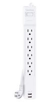 CYBER POWER SYSTEMS CSP606U42A Surge Protector, 2 USB Charger, 6 Outlets, NEMA 5-15R, 15 A, 125 V, NEMA 5-15P, 6 ft