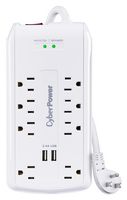 CYBER POWER SYSTEMS CSP806U Surge Protector, 2 USB Charger, 8 Outlets, NEMA 5-15R, 15 A, 125 V, NEMA 5-15P, 6 ft