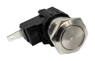 E-SWITCH SAV4F1BSS344 Vandal Resistant Switch, Stainless Steel, SAV4 Series, 19 mm, SPDT, On-(On), Flat, Natural
