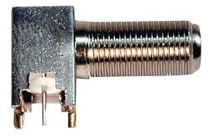 BOMAR INTERCONNECT 864B509S RF / Coaxial Connector, F Coaxial, Right Angle Jack, Through Hole Right Angle, 75 ohm, Brass