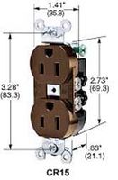 HUBBELL WIRING DEVICES CR15 Power Entry Connector, NEMA 5-15R, Electrical AC Power, 15 A, Brown, Nylon (Polyamide) Body, 125 V