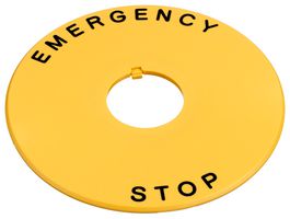 IDEC HWAV5-27 Engraved Legend Nameplate, EMERGENCY STOP, Black on Yellow, Plastic, 80 mm OD/22 mm ID, HW Series