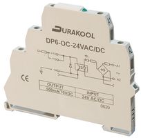 DURAKOOL DP6-OC-24VAC/DC Power Relay, 24 VAC/VDC, 500 mA, DP6-OC Series, DIN Rail, AC / DC