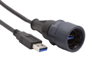 BULGIN LIMITED PXP6040/AA3/5M00 USB Cable, 30V, 1A, Push-Twist, Type A Plug to Sealed Type A Plug, 5 m, 16.4 ft, USB 3.0, Black