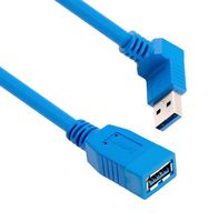 L-COM U3A00066-2M USB Cable, Type A Receptacle to 90° Type A Plug, 2 m, 6.6 ft, USB 3.0, Blue