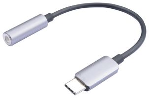 MULTICOMP PRO MP010250 Audio / Video Cable Assembly, USB Type C Plug, 3.5mm Stereo Jack Plug, 8.7 ", 220 mm, Black