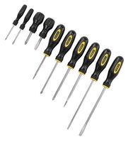 STANLEY 60-100 Screwdriver Set, Flared Tip 75mm - 150mm, Slotted 150mm, Phillips #1 - #2, 10 Piece