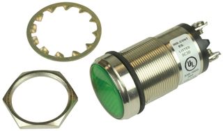 DIALIGHT 556-1605-304F LED Panel Mount Indicator, Watertight, Green, 125 VAC, 25.4 mm, 9.5 mA, 1800 foot lambert, IP66