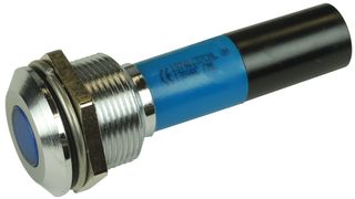 CML INNOVATIVE TECHNOLOGIES 19740137 LED Panel Mount Indicator, Satin Chrome Bezel, Blue, 130 VAC, 19 mm, 6 mA, 150 mcd, IP67