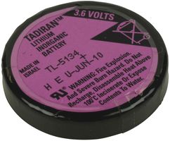 TADIRAN BATTERIES TL-5134/P Battery, 3.6 V, Lithium, 1 Ah, PCB Pins, 1