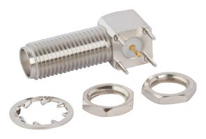 AMPHENOL RF 901-10138 RF / Coaxial Connector, SMA Coaxial, Right Angle Bulkhead Jack, Through Hole Right Angle, 50 ohm