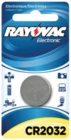 RAYOVAC KECR2032-1D Battery, 3 V, 2032, Lithium Manganese Dioxide, 220 mAh, Pressure Contact, 1