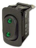 EATON XR1CG33NV1XX Rocker Switch, On-On, SPDT, Illuminated, Panel Mount, Green, XR Series