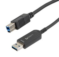 L-COM AOC-U31AMBM-BC-015 USB Cable, USB Type A Plug to USB Type B Plug, 15 m, 49.21 ft, USB 3.1, Black