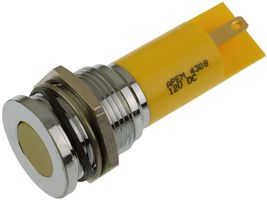 APEM Q16F1CXXY110E LED Panel Mount Indicator, Flush Bezel, Yellow, 16 mm, 6 mA, 4 mcd