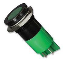 APEM Q22F1BXXG24E LED Panel Mount Indicator, Flush Bezel, Green, 22 mm, 40 mA, 70 mcd, IP67