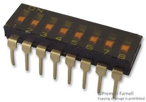 ARATAS A6T-8102 DIP / SIP Switch, Flush Slide, 8 Circuits, Slide, Through Hole, SPST, 24 V, 25 mA