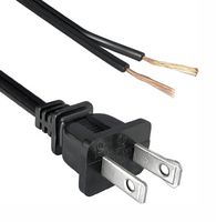 QUALTEK ELECTRONICS 223053-01 Mains Power Cord, NEMA 1-15P to Free End, 999.6 mm, 10 A, 125 V, Black