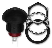 E-SWITCH RP8100B2M1CEBLKBLKBLU Industrial Pushbutton Switch, RP8100 Series, 13.6 mm, SPST-NO-DM, Off-(On), Round, Black
