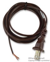 VOLEX 17109 1 Mains Power Cord, NEMA 1-15P to Free End, 2.74 m, 10 A, 125 VAC, Brown