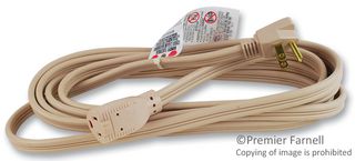 CAROL CABLE/GENERAL CABLE 00442.63.17 Mains Power Cord, NEMA 5-15P to NEMA 5-15R, 3.7 m, 15 A, 125 VAC, Beige