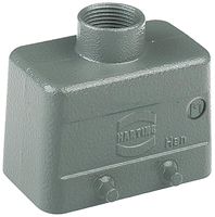 HARTING 19300101420 Heavy Duty Connector, M20 Top Entry, 4 Pegs, Low Profile, Hood, Top Entry, Aluminum Body, 2 Lever