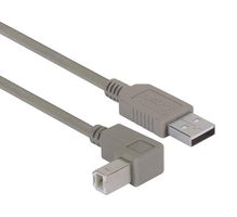 L-COM CAA-90DB-1M USB Cable, Type A Plug to 90° Type B Plug, 1 m, 3.3 ft, USB 2.0, Gray