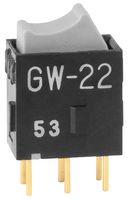 NKK SWITCHES GW22RHP Rocker Switch, On-None-On, DPDT, Non Illuminated, Through Hole, Gray, GW Series