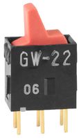 NKK SWITCHES GW22LCP Rocker Switch, On-None-On, DPDT, Non Illuminated, Through Hole, Red, GW Series