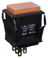 NKK SWITCHES LB15RKG01-5D-JD Pushbutton Switch, LB Series, SPDT, On-(On), Rectangular, Transparent